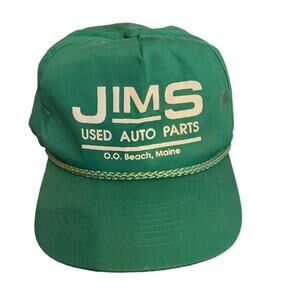 Vintage snapback dad hat auto body car shop green w rope brim. Old orchard Maine